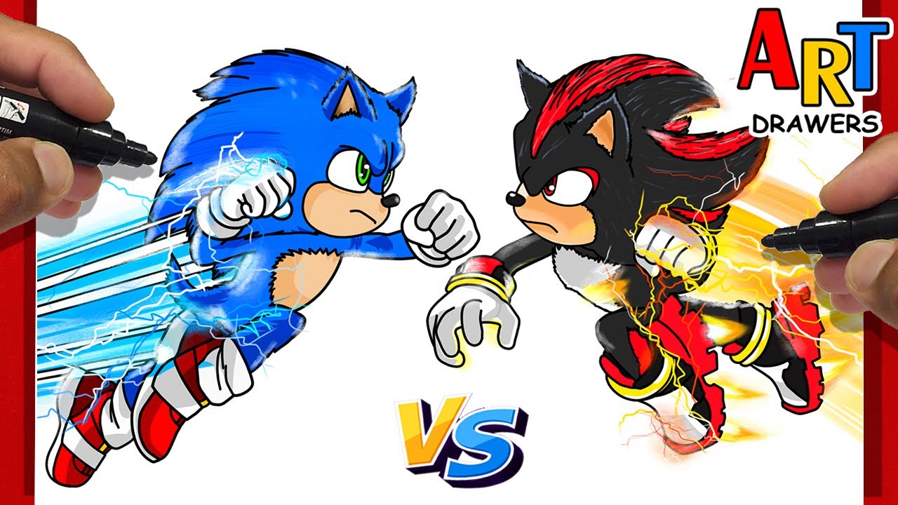 How To Draw Sonic VS Shadow - The Hedgehog 3 ( FIGHTING ) - Inspired by Cartooning Club