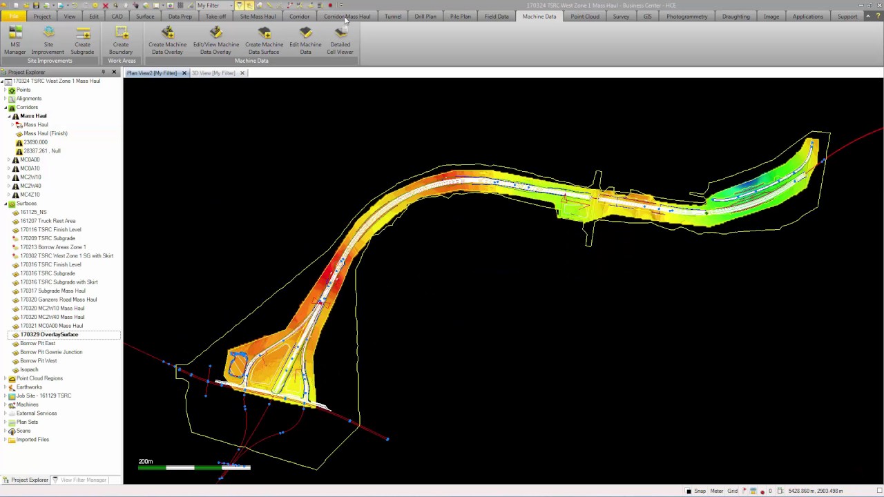 Trimble BC-HCE Corridor Mass Haul Analysis