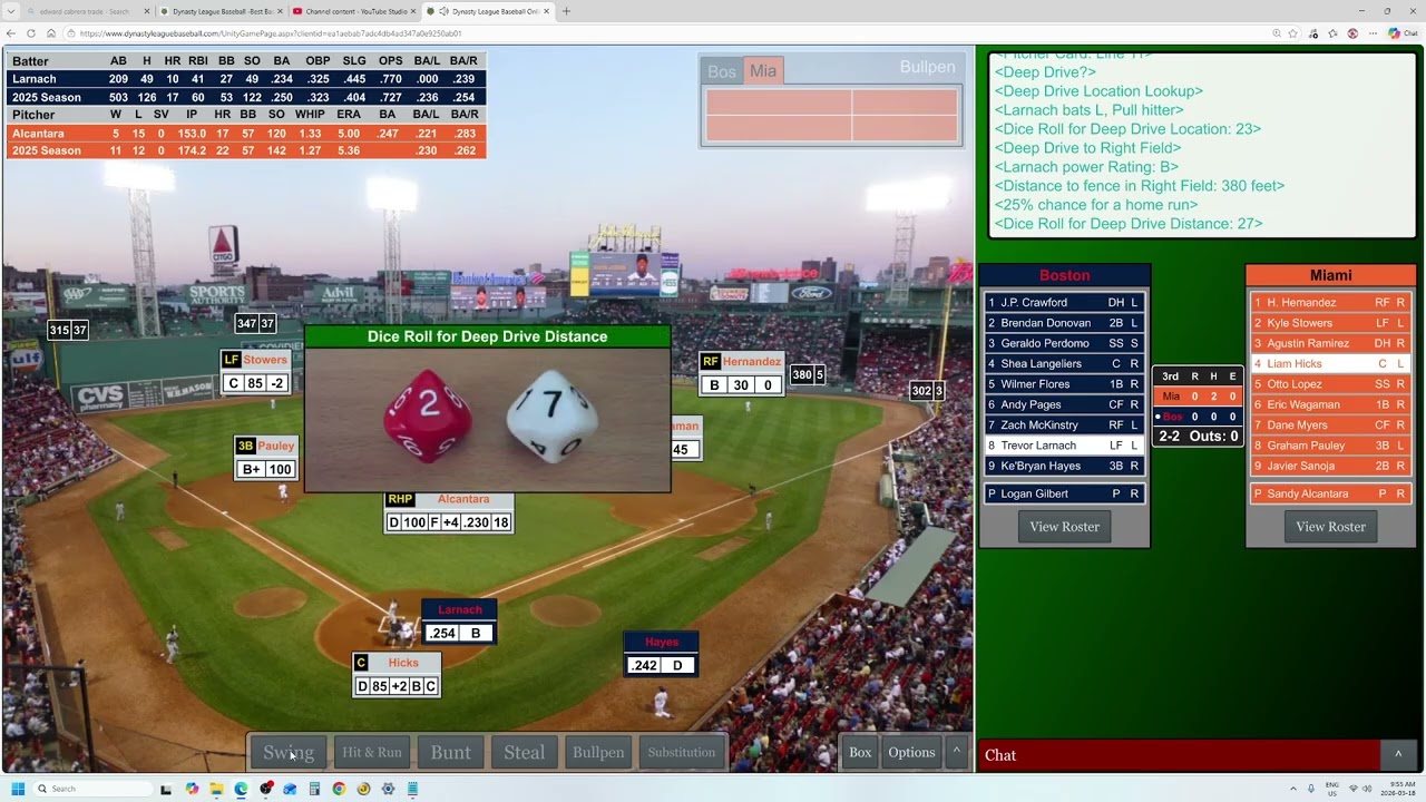 Game 125 Miami Marlins @ Boston Mob, MLB vs Me 2025 Dynasty League Baseball Replay
