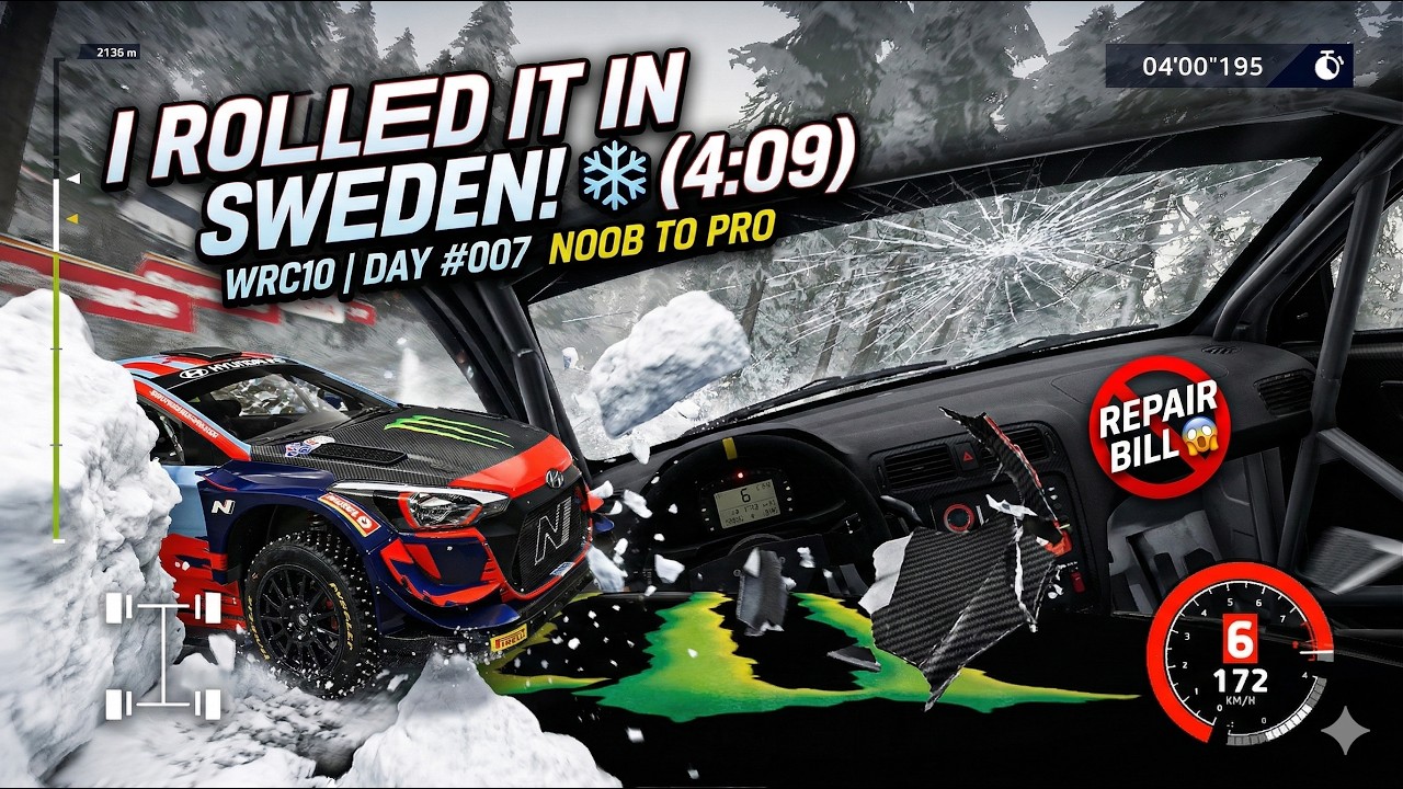 Rally Sweden is ICY! ❄️ Massive Rollover at 4:09 with Hyundai N | Day #007 of Rally Racing | WRC 10