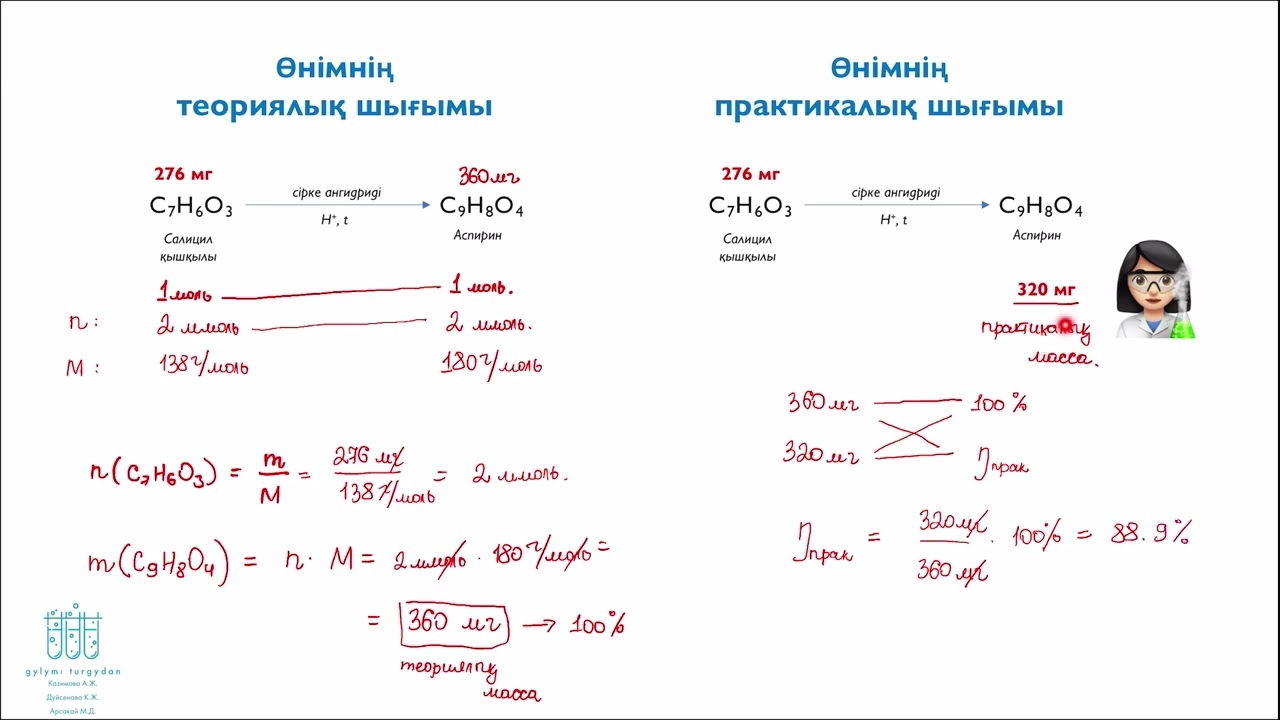 8.3. Зат өнімі шығымының массалық және көлемдік үлесі