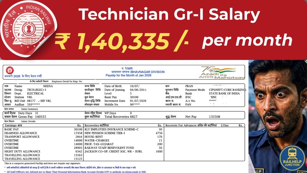 Railway Salary Slip Explained 2026 | Gross ₹1,40,335 | Tech Gr-I Salary I  #railhelpjunction