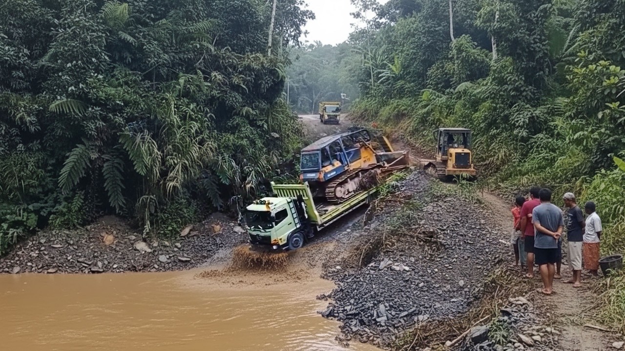 Helping poor people_ Jungle Road Construction! Waterway to Build a Road Along The Mountain Slope.