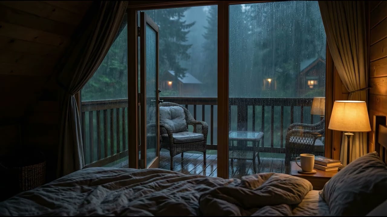 No ads, Rainy Cabin Bedroom at Night 🌧️ | Rain Sounds for Sleep and Relaxation in 4K