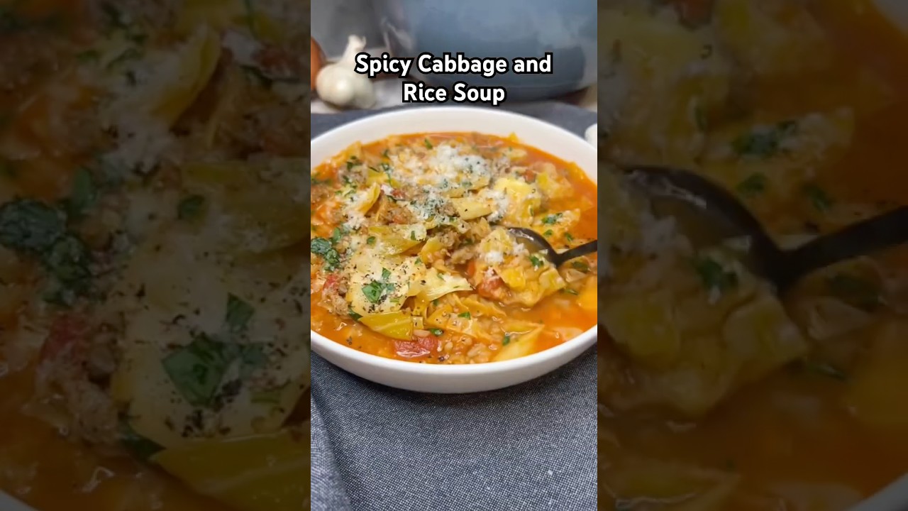 Spicy Cabbage and Rice Soup Recipe! #soup #souprecipe #cabbagesoup #recipe #easyrecipe #onepotmeal