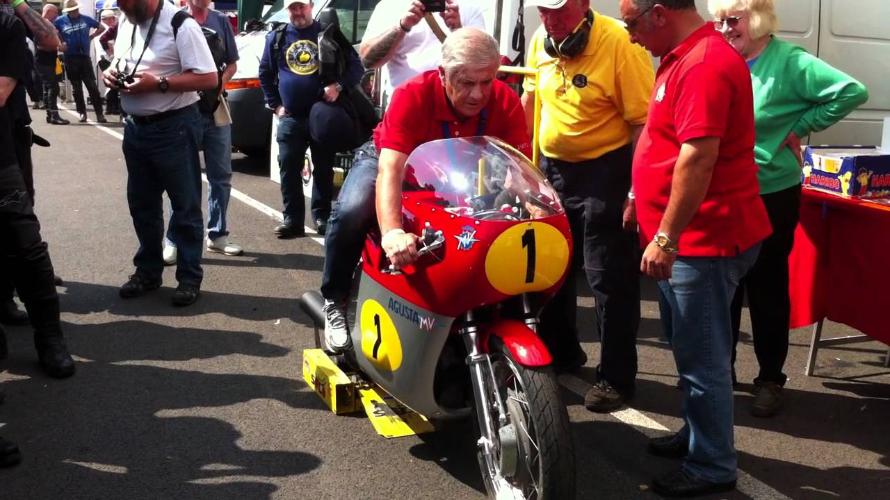 Festival of 1000 Bikes Mallory Park 2011 - MotoGP legend Giacomo Agostini starts the 500cc MV Agusta