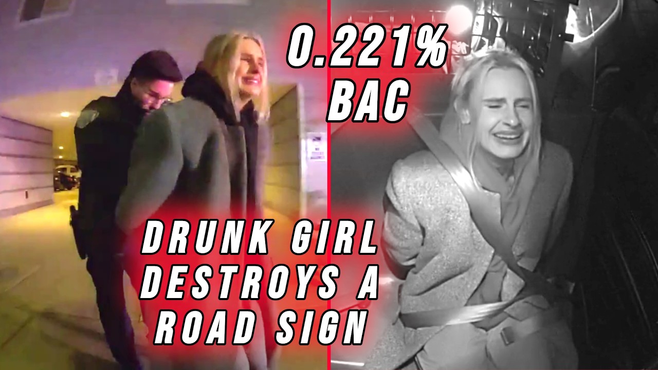 Drunk Girl Blows Almost TRIPLE the Limit After Destroying a Road Sign