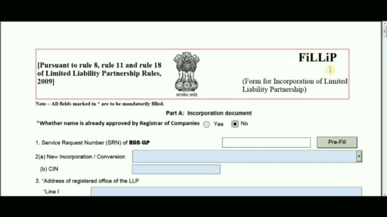 How to fill LLP FILLIP FORM 2020 for incorporation/formation of Limited Liability Partnership