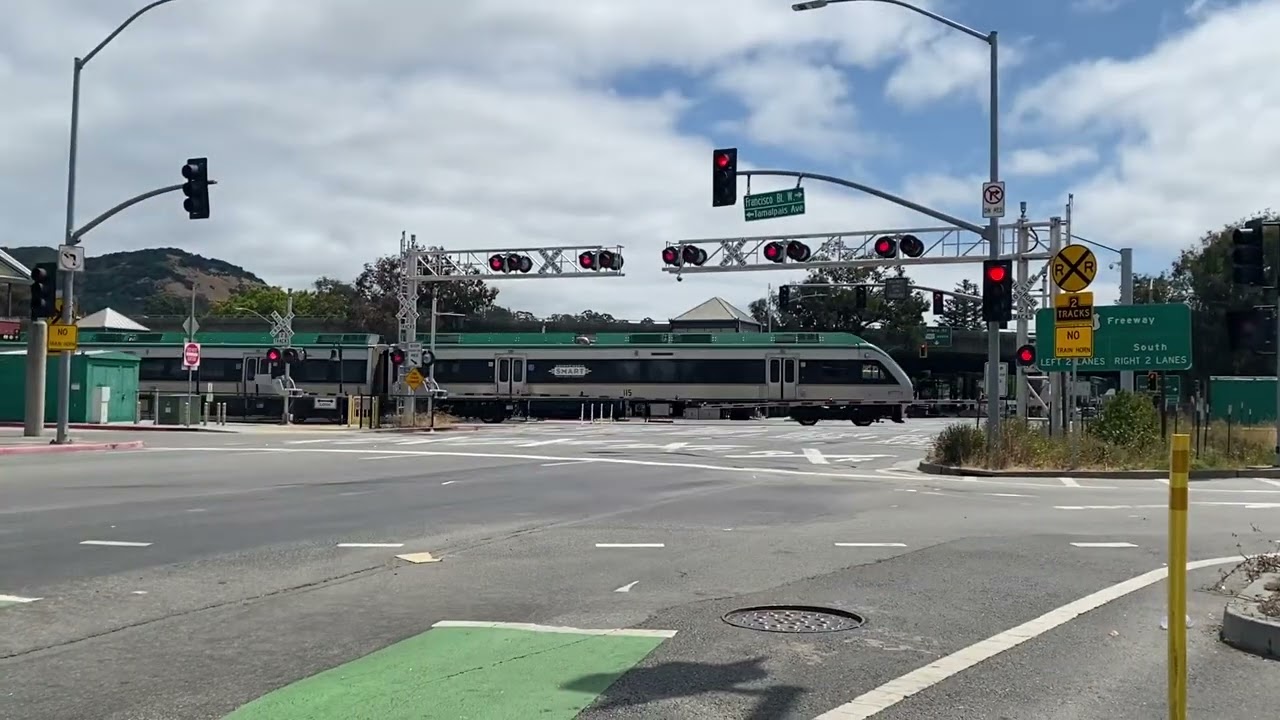 2nd St Railroad Crossing SMART San Rafeal CA Train North