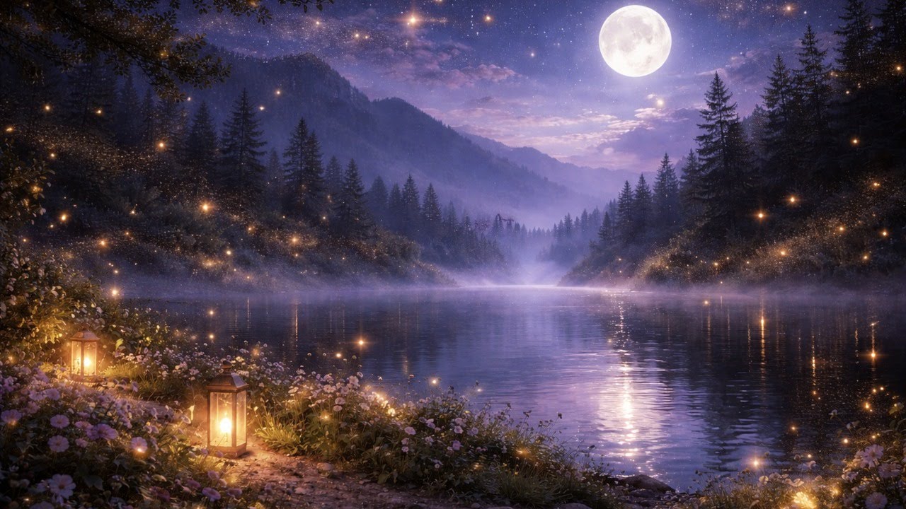 Soft Piano Sleep Music + Night Nature Sounds 🌙🎹 | 2 Hours | Crickets, Misty Lake Ambience
