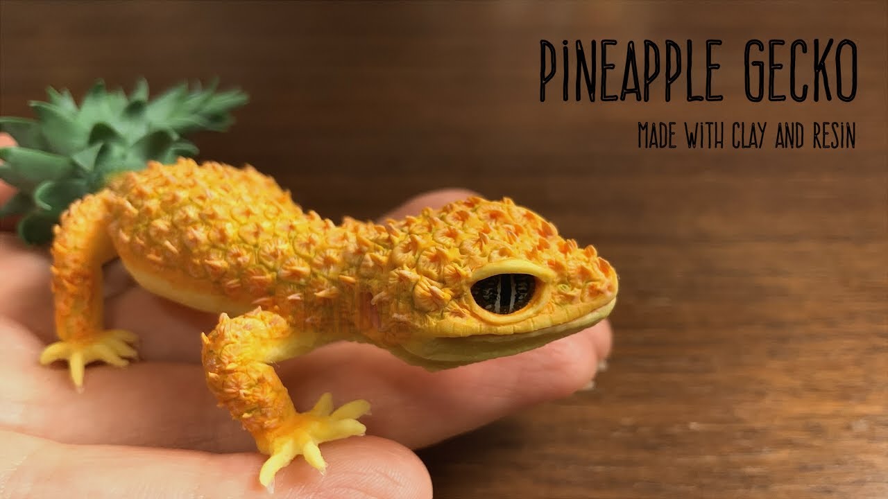 【樹脂粘土・レジン】パイナップルヤモリ | レオパ【Clay,UVresin】Pineapple gecko | DIY
