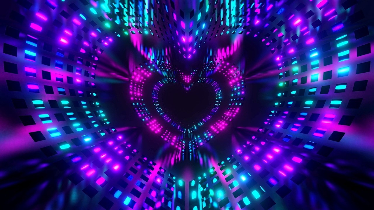 4K Abstract Neon Heart Tunnel Blue & Pink Valentine's day Special Relaxing Background Video Loop