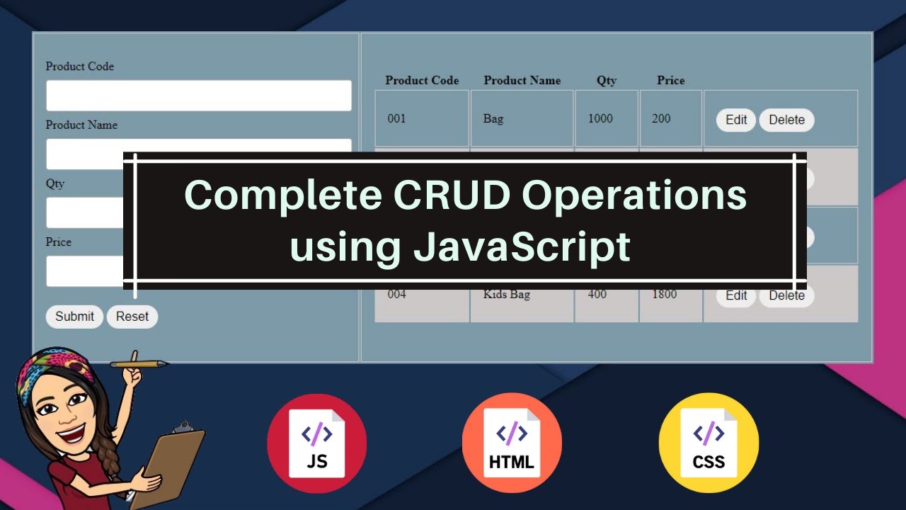 Выполнение CRUD-операций с использованием JavaScript с CSS и Html