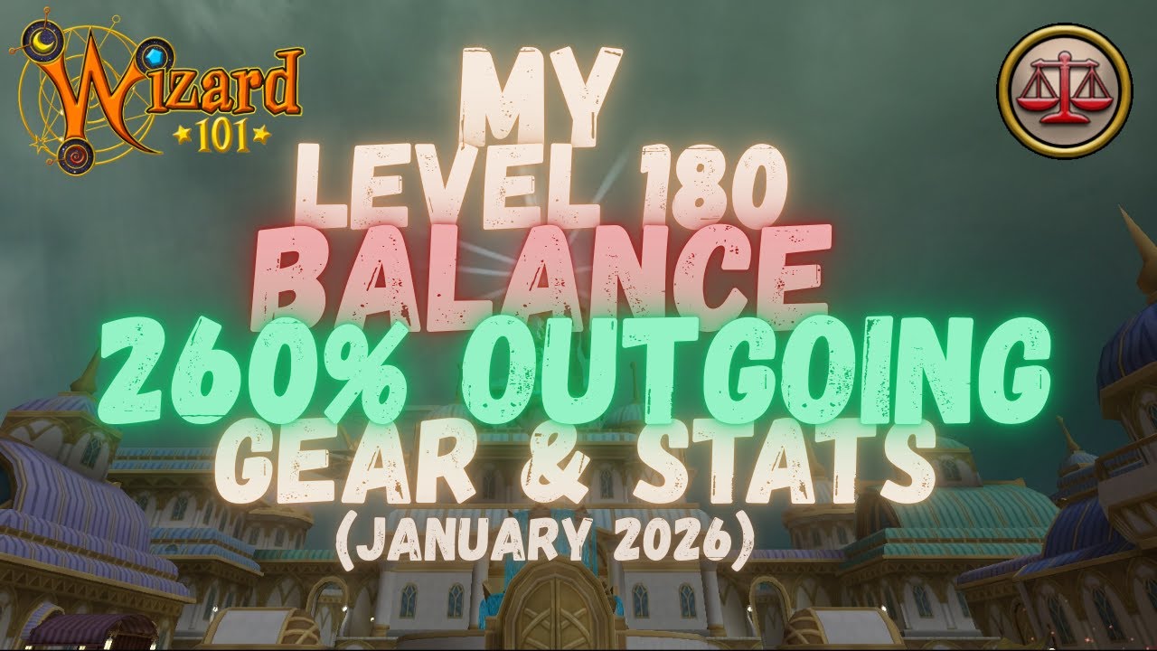 Wizard101 My Level 180 Balance 260% Outgoing Gear and Stats January 2026