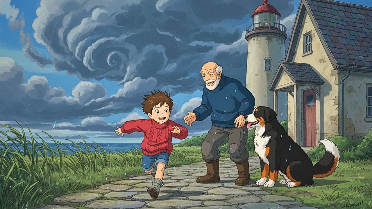 Cozy Night at Lighthouse ⛈️ Grandpa & Grandson Making Fish Stew During Storm | Ghibli ASMR
