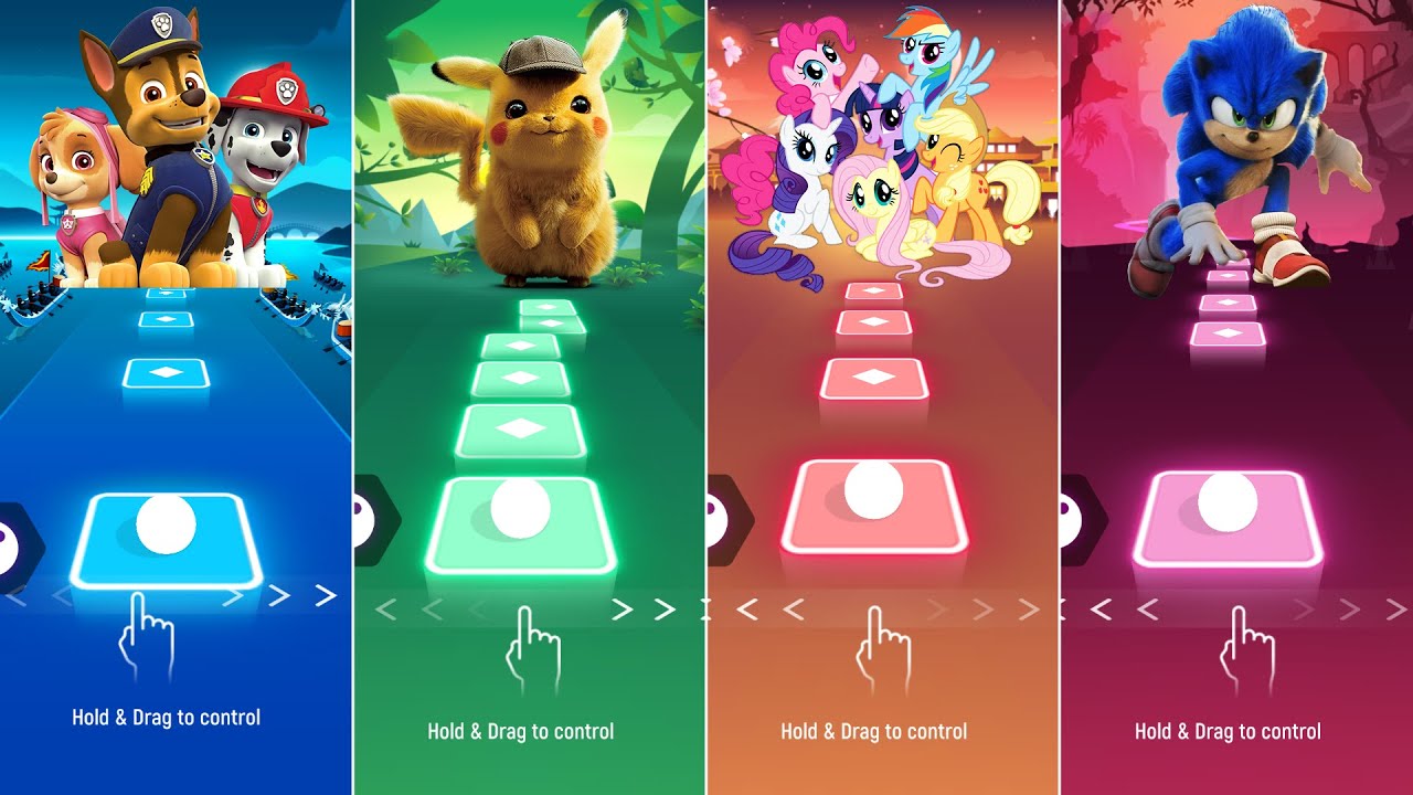 Paw Patrol Team - Pikachu - My Little Pony Team - Sonic The Hedgehog | Tiles Hop EDM Rush!