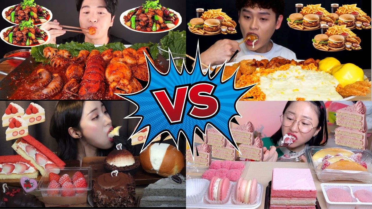 Spicy Seafood 🦞 VS Cheesy Fast Food 🍔 VS Strawberry Desserts 🍓 | Ultimate Mukbang Battle