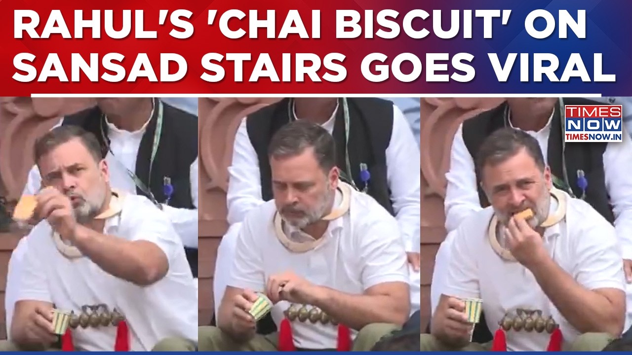 Sitting On Stairs, Rahul Gandhi Enjoys 'Chai Biscuit' Ahead Of Big Sansad Debate | Watch Video