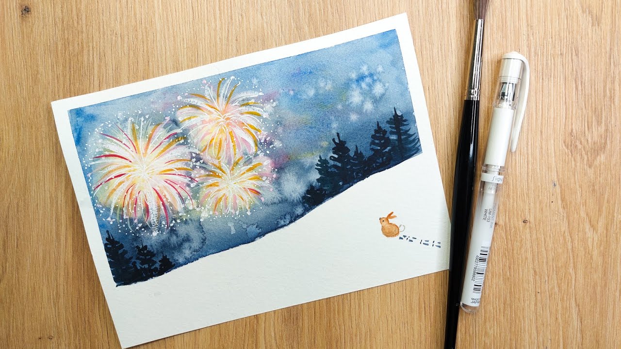 Feuerwerk malen mit Aquarell & Gouache | Einfaches Tutorial zu Silvester & Neujahr