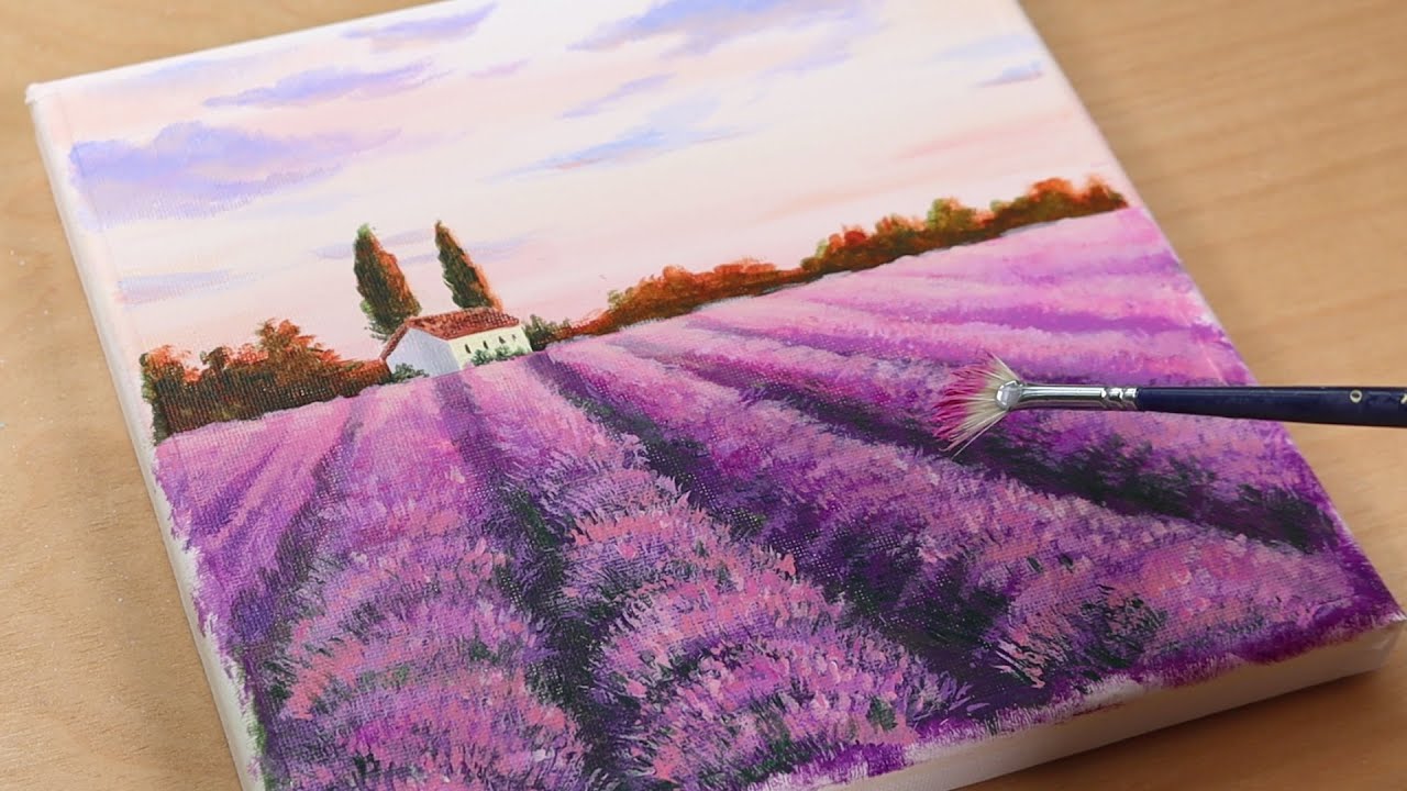 Lavender Fields / Landscape / Acrylic painting / PaintingTutorial / Painting ASMR