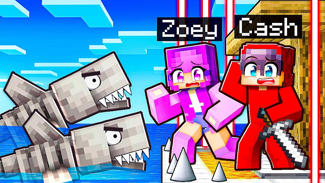 SECURITY HOUSE vs SKELETON SHARKS in Minecraft