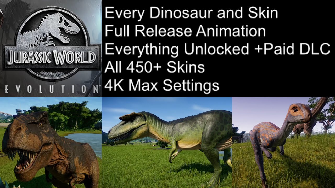 Every Dinosaur Skin Release Animation - 450+ Skins - Jurassic World Evolution - 4K - Max Settings