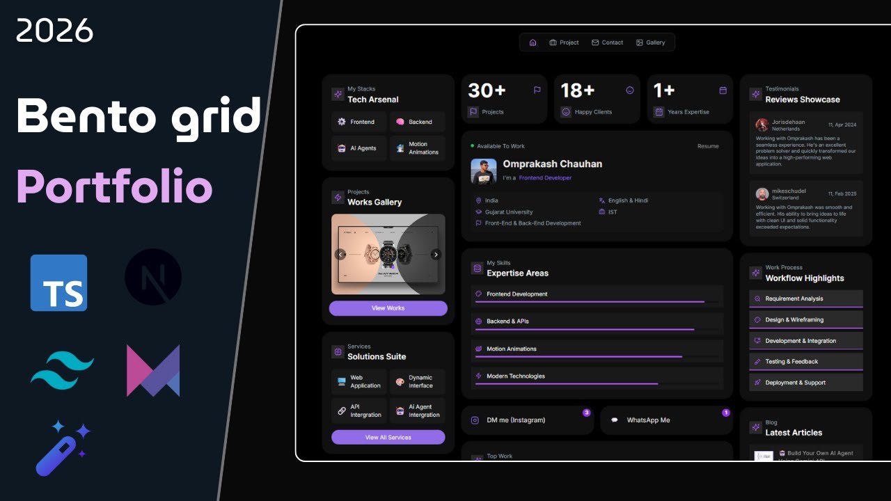 New Portfolio Bento Grid Website Using Next.js, Magic UI | Modern Developer Portfolio