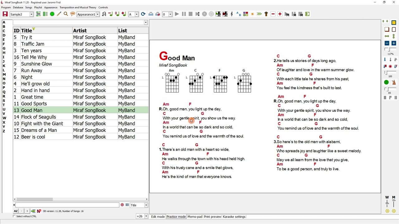 E013 - Miraf SongBook - Database, Export, Import, Sorting - English version