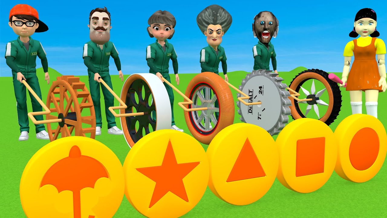 Scary Teacher 3D vs Squid Game Rolling Wooden Wheel vs Domino Dalgona Level Max 5 Times Challenge