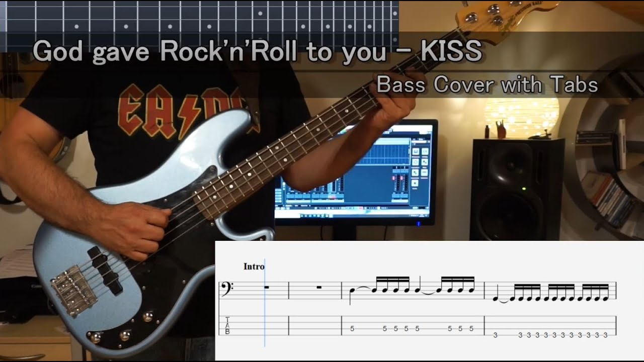 God gave Rock'n'Roll to you - KISS (Bass Cover) (Play along tabs in video)