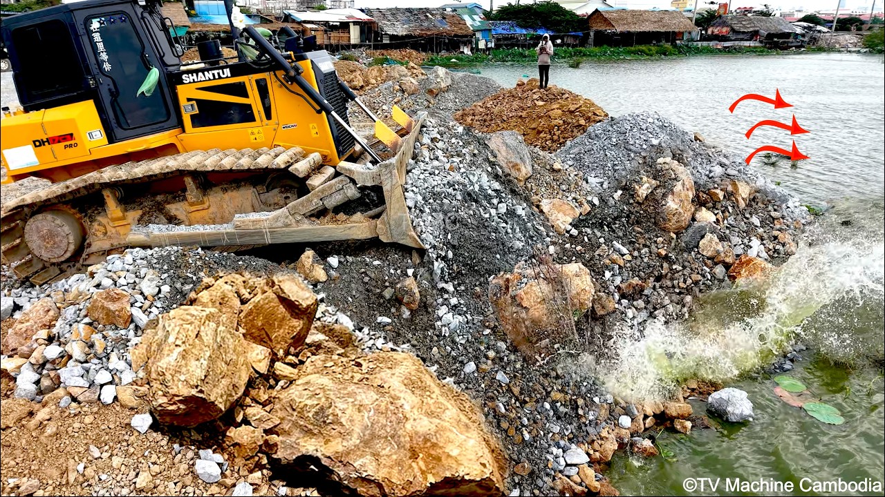 SHOWING Today On Landfilling flooded & Cleaning BY SHANTUl DH17C3Pro Push stone & dump truck Unload