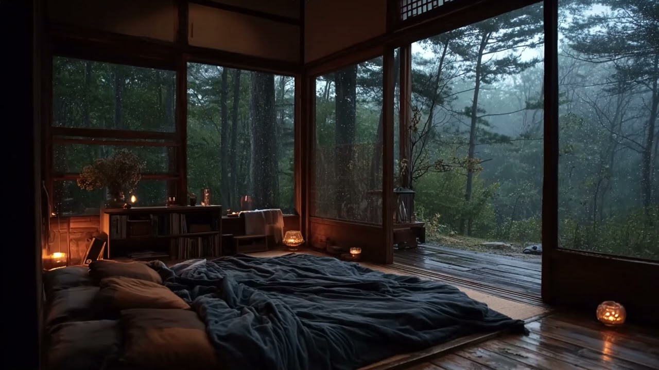 Best Cozy Cabin Rain 🌧️ Heavy Rain Sounds with Hanging Light for Deep Sleep