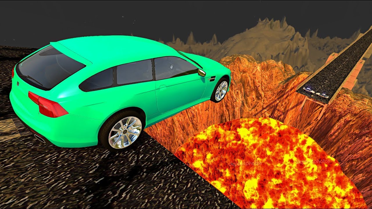 Beamng drive - Аварии открытого моста над вулканом #1 (Прыжки в аварии вулкана)