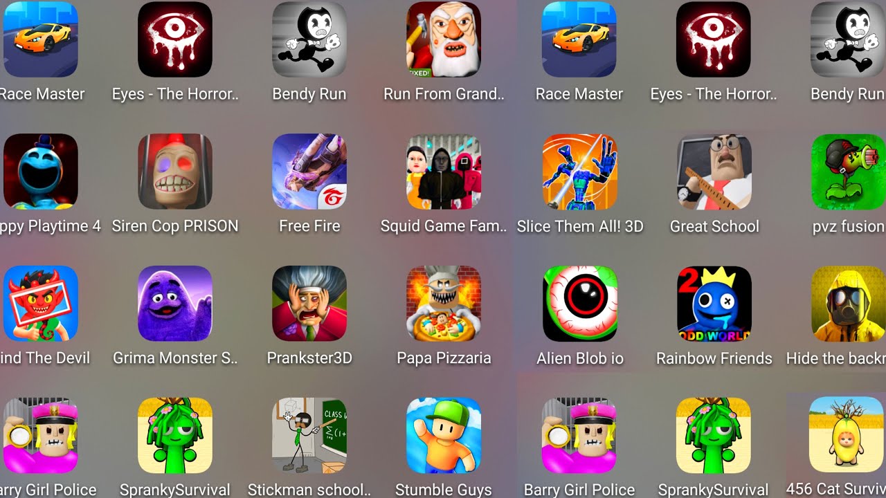 Grimace Monster Scary Survival,Barry's Police Girl,Stickman School,Poppy Playtime 4,Stumble Guys....