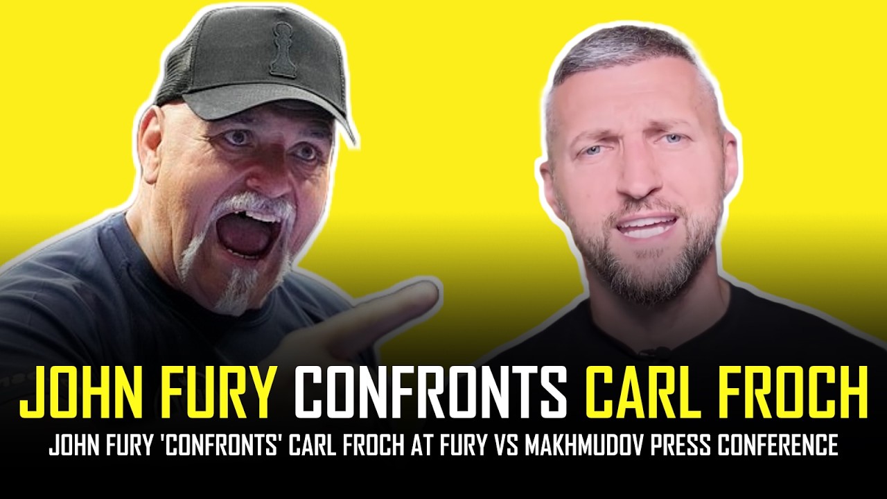 GYPSY JOHN CONFRONTS CARL FROCH AT TYSON FURY VS ARSLANBEK MAKHMUDOV PRESS CONFERENCE