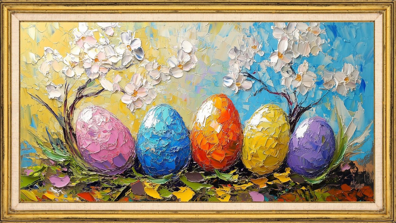Colorful Easter Eggs & Spring Blossoms | 2 Hour Relaxing TV Frame Art Screensaver