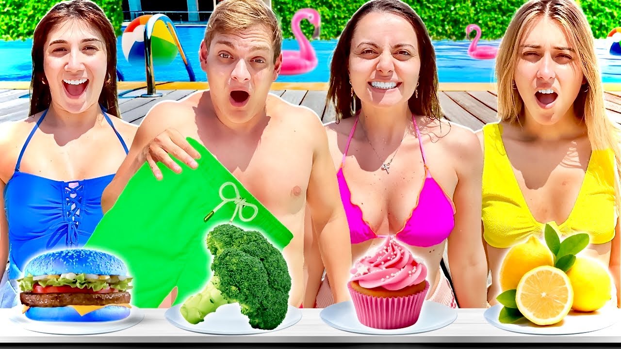 MANGIAMO SOLO CIBO DEL COLORE DEL NOSTRO COSTUME IN PISCINA CON I NOSTRI AMICI 👙
