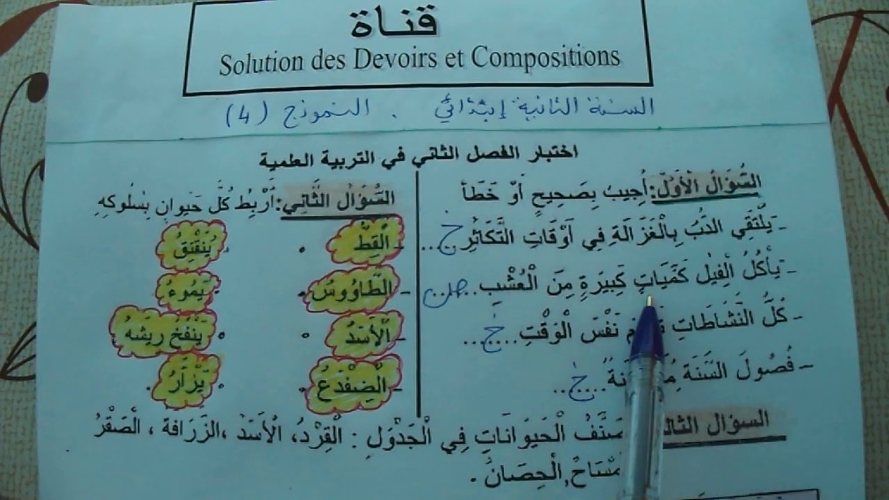 السنة الثانية ابتدائى حل اختبار التربية العلمية نمودج 4 الفصل الثاني الجيل الثانى