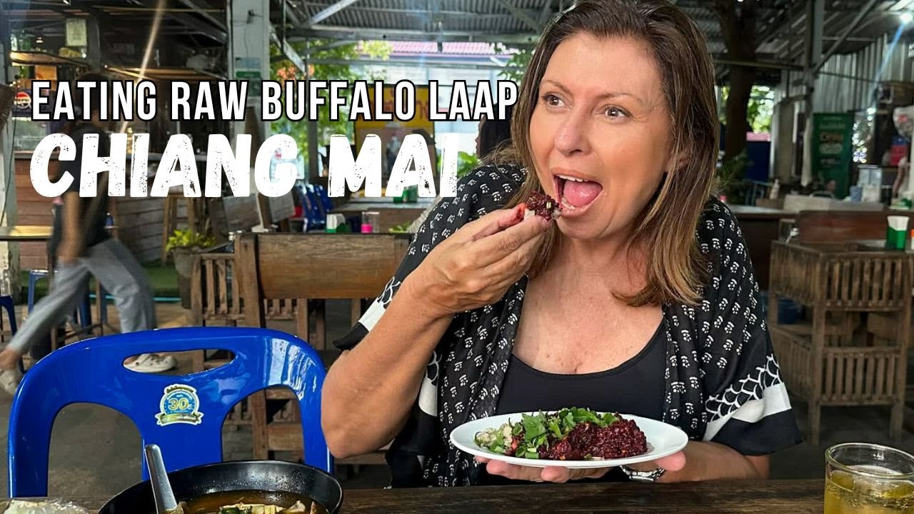 Eating Raw Buffalo Laap in Chiang Mai Thailand