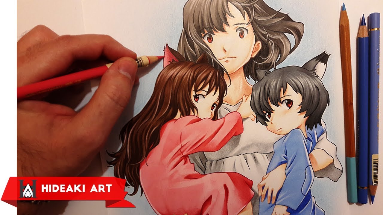 Speed Drawing Hana, Ame and Yuki || Wolf Children