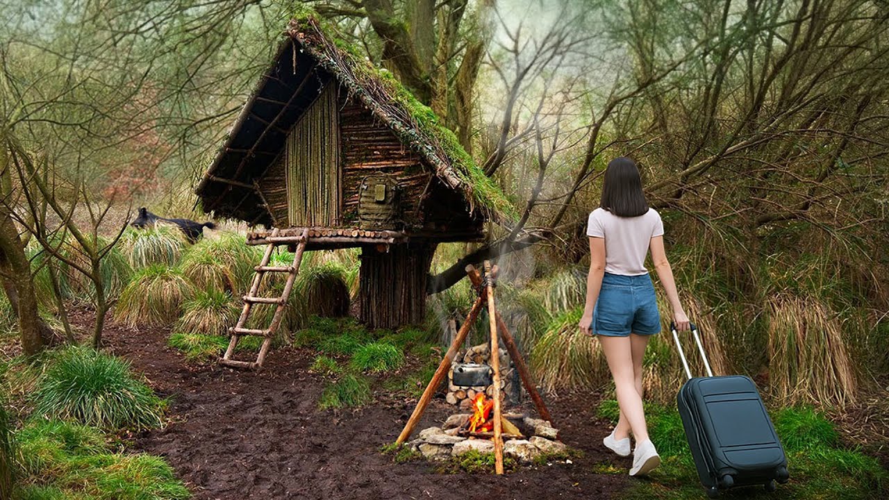 TIMELAPSE --180 Days The Girl Build House On Old Tree, Alone Survive in Jungle