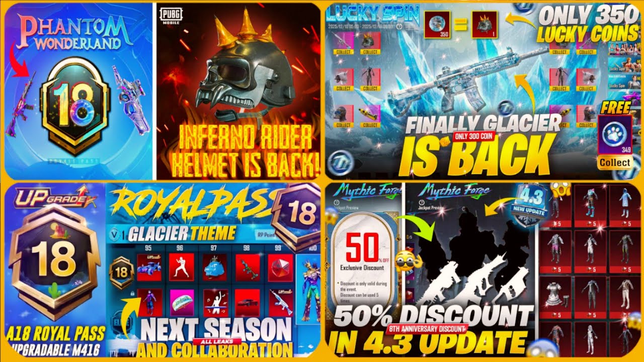 🔥 A18 ROYAL PASS FULL LOOK |4.3 NEW MYTHIC FORGE DISCOUNT OFFER| GET FREE M416 GLACIER IN COIN PUBGM