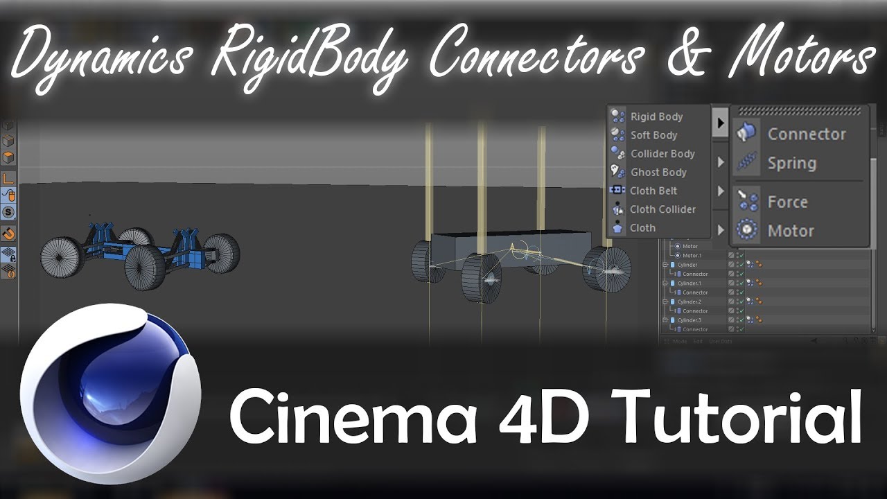 Cinema 4D Dynamics Tutorial | connectors | rigidbody | motors (with voice comment)
