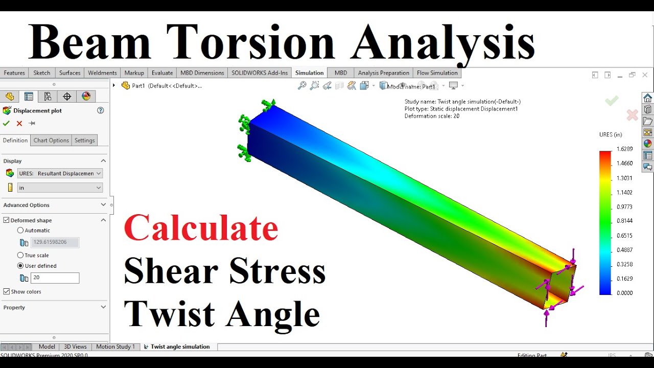 Solidworks torsion analysis of Beam | Shear stress & Twist angle Calculation