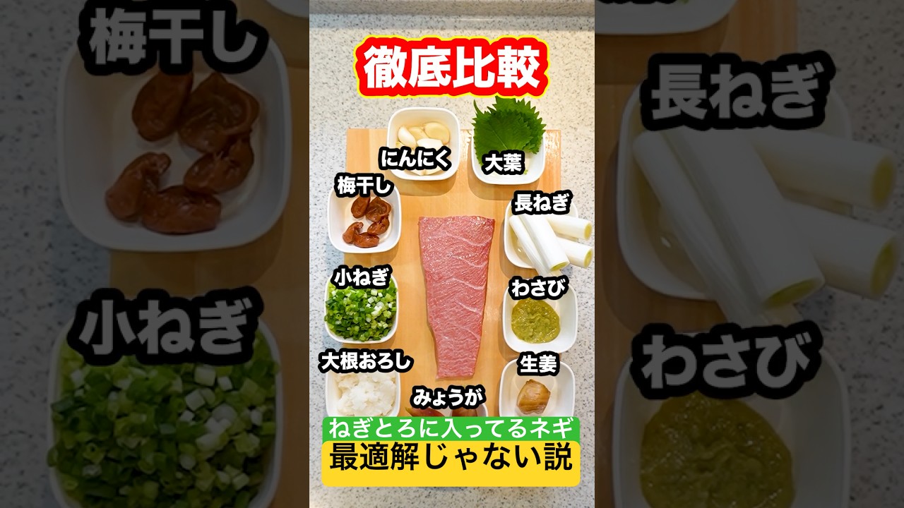 【徹底比較】ネギトロに入ってる薬味、『ネギ』が最適解じゃない説！いろんな薬味で◯◯とろを同時に作って比べたら一位がまさかの&hellip;!!!  #shorts