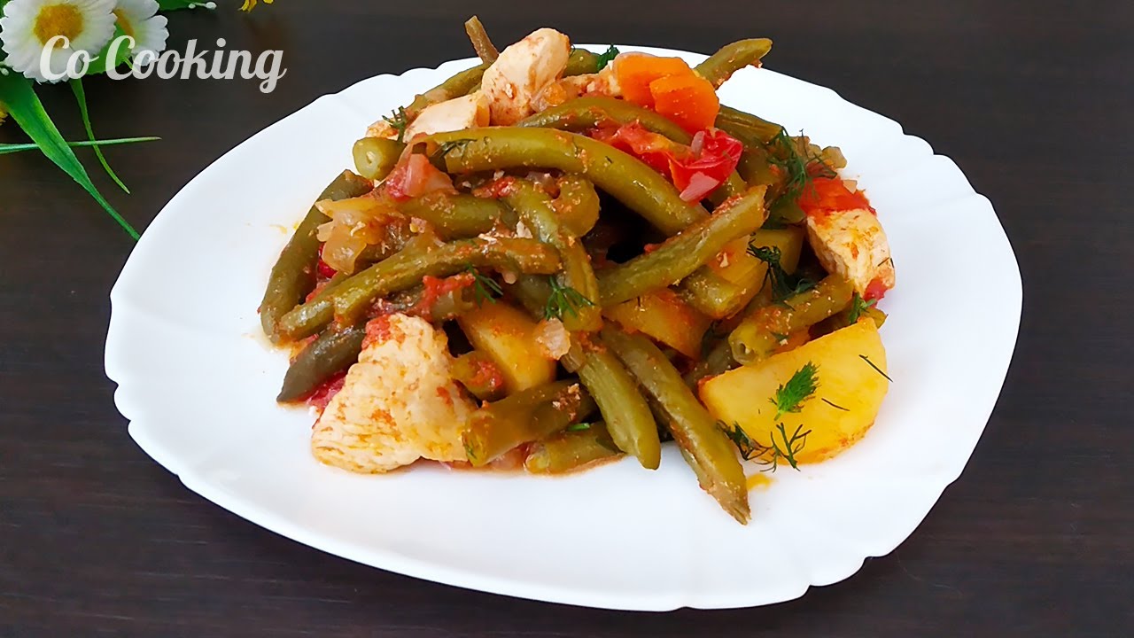 Готовлю 2 раза в неделю. Зеленая фасоль и куриная грудка на сковороде