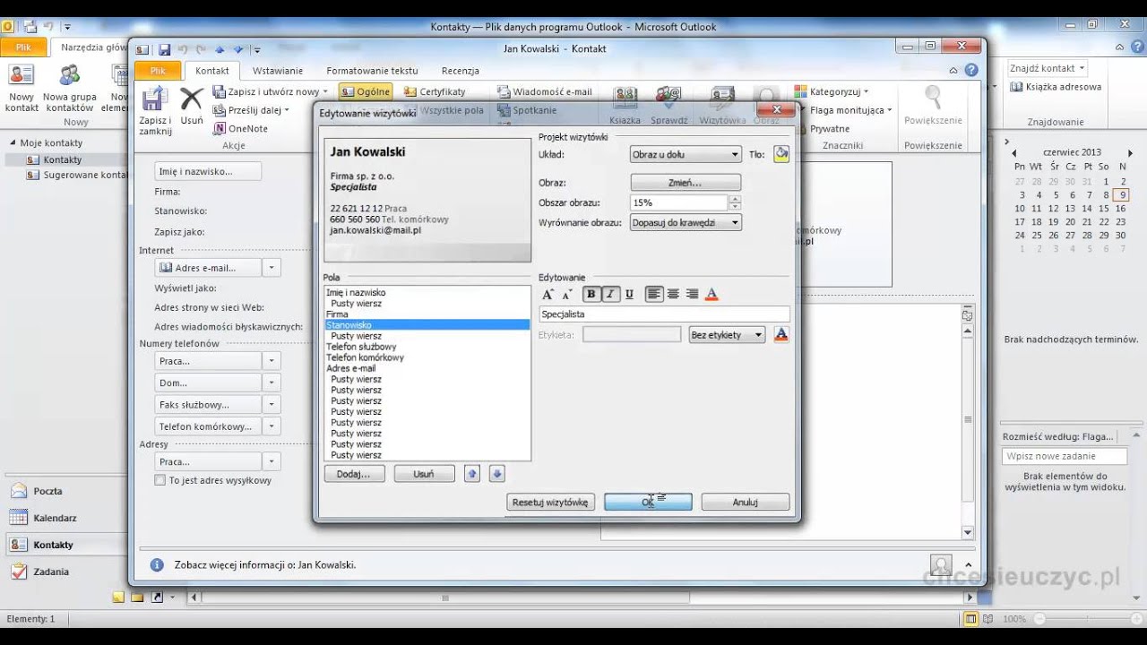 Kurs Microsoft Outlook [lekcja#24] - Tworzenie i wysyłanie wizyt&oacute;wek