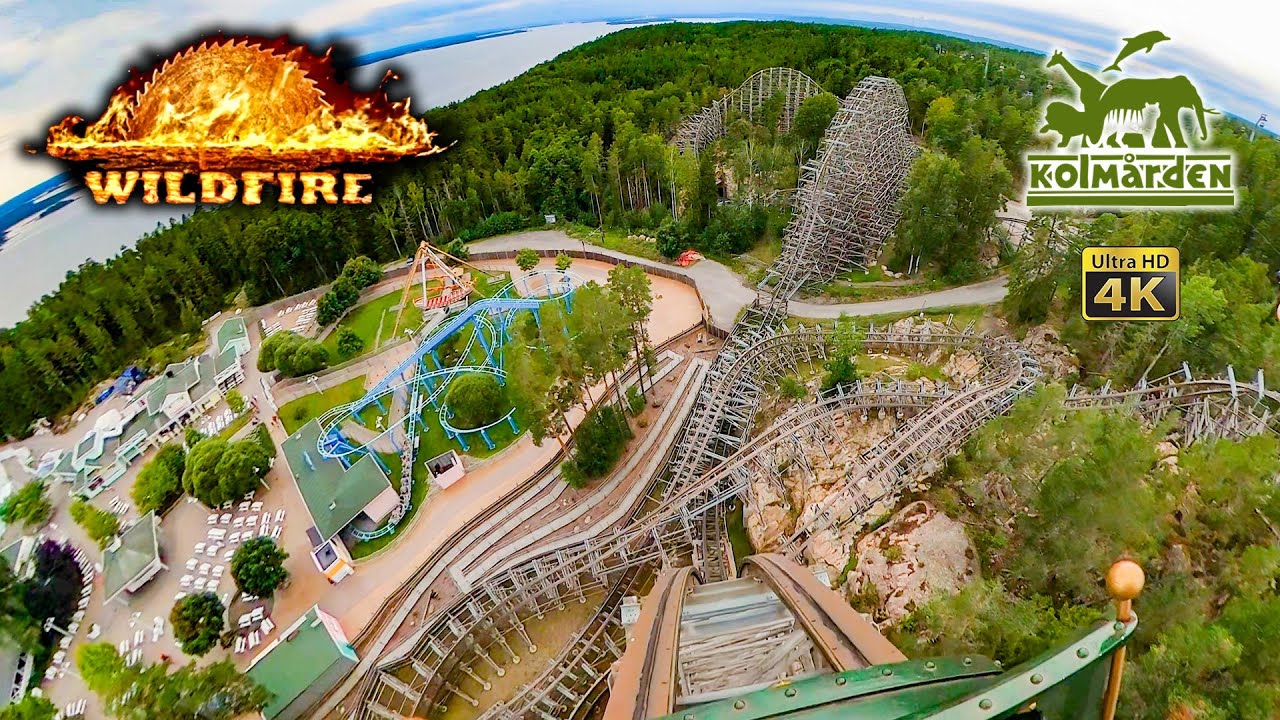 Wildfire Roller Coaster On Ride Front Seat 4K POV Kolmården Wildlife Park Sweden 2023 08 12