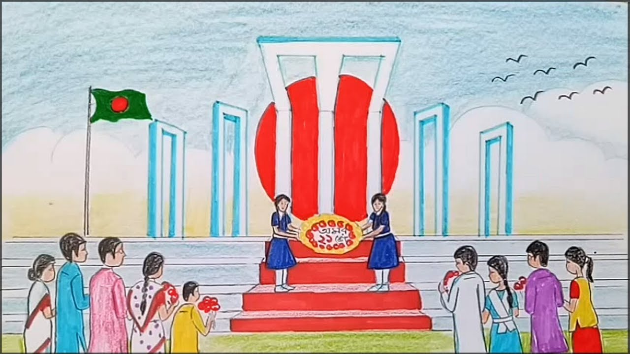 How to draw scenery of international mother language day / 21st February