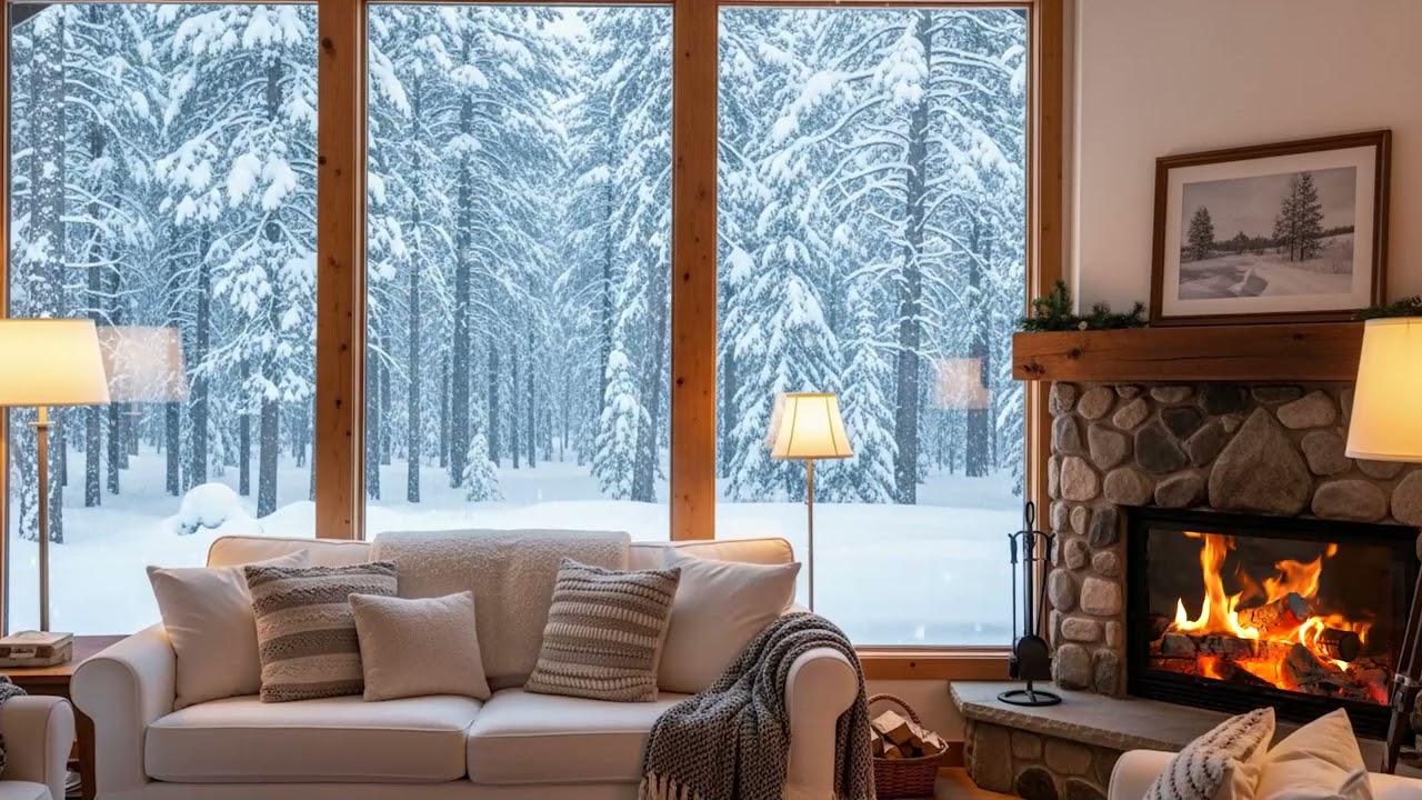 (No Ads) Calm Winter Atmosphere | Soft Piano, Snow and Wind